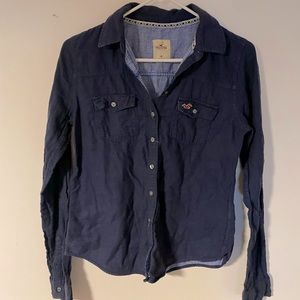 button up navy hollister shirt